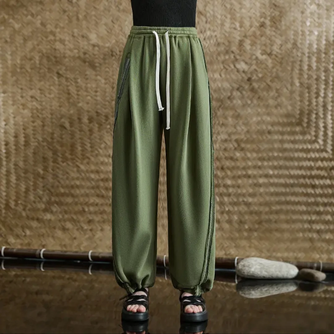 日着原创女装2025春季新款毛圈全棉宽松慵懒休闲束脚裤RD1112K0