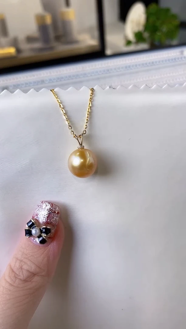 【闪购商品】海水珍珠吊坠(赠链)18K金镶嵌11-12南洋金珍珠吊坠