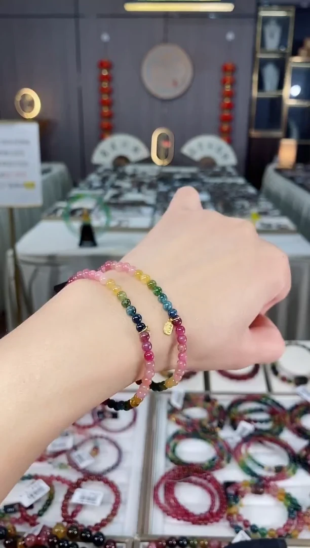 未镶嵌老矿碧玺彩虹单圈手串4mm+碧玺hon多样性发货一条