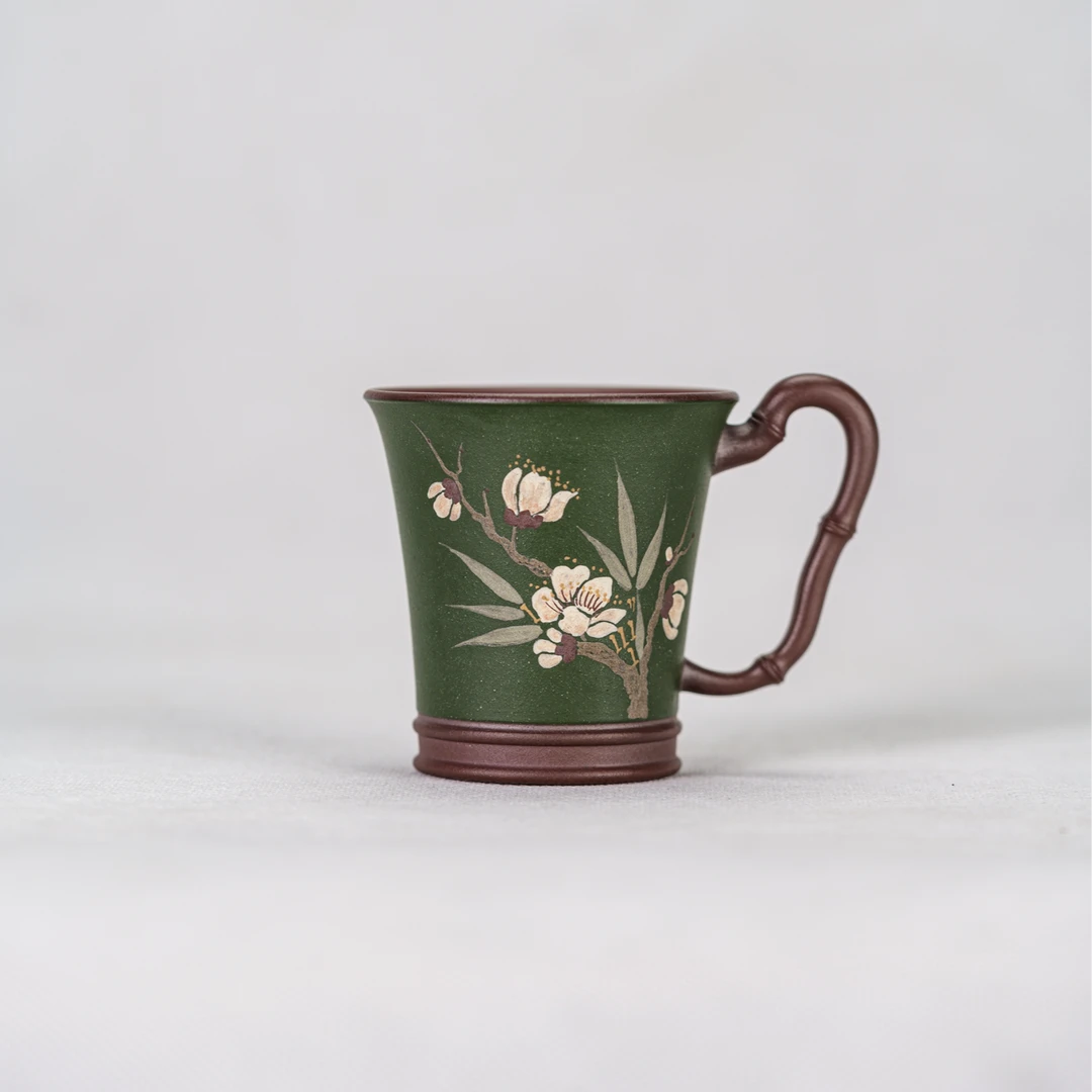 紫砂杯 紫泥【泥绘竹节杯】