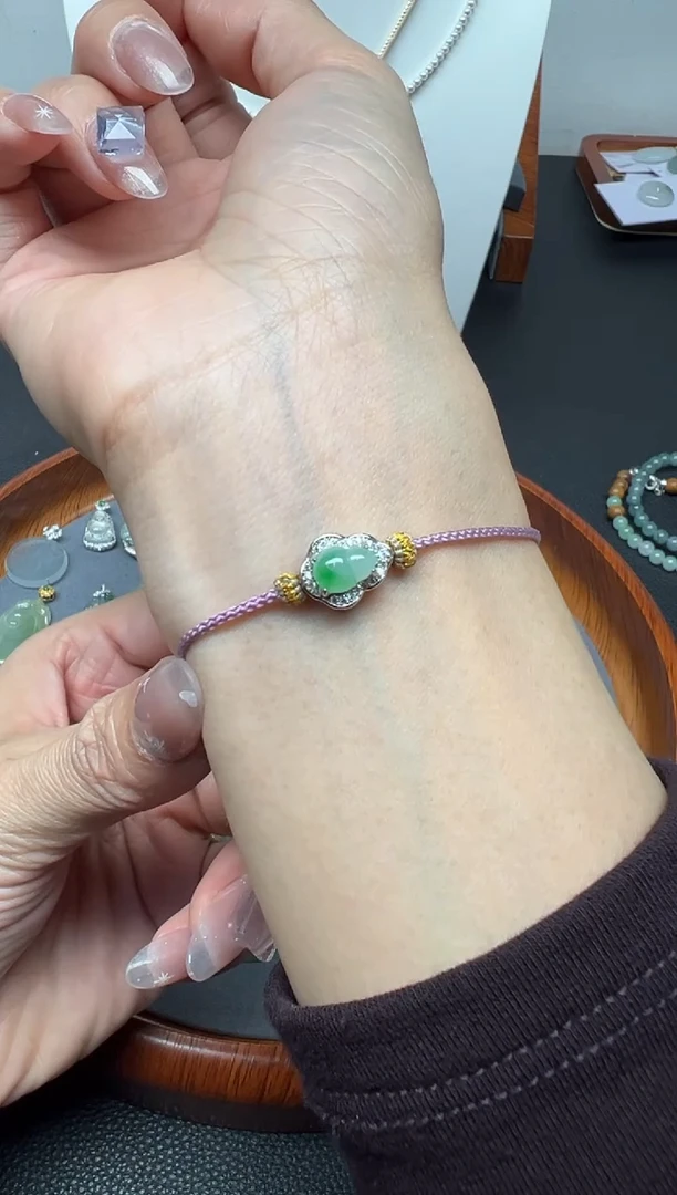 颈饰银S925镶嵌翡翠8号链接纯天然A货缅甸翡翠葫芦潘拉拉手绳