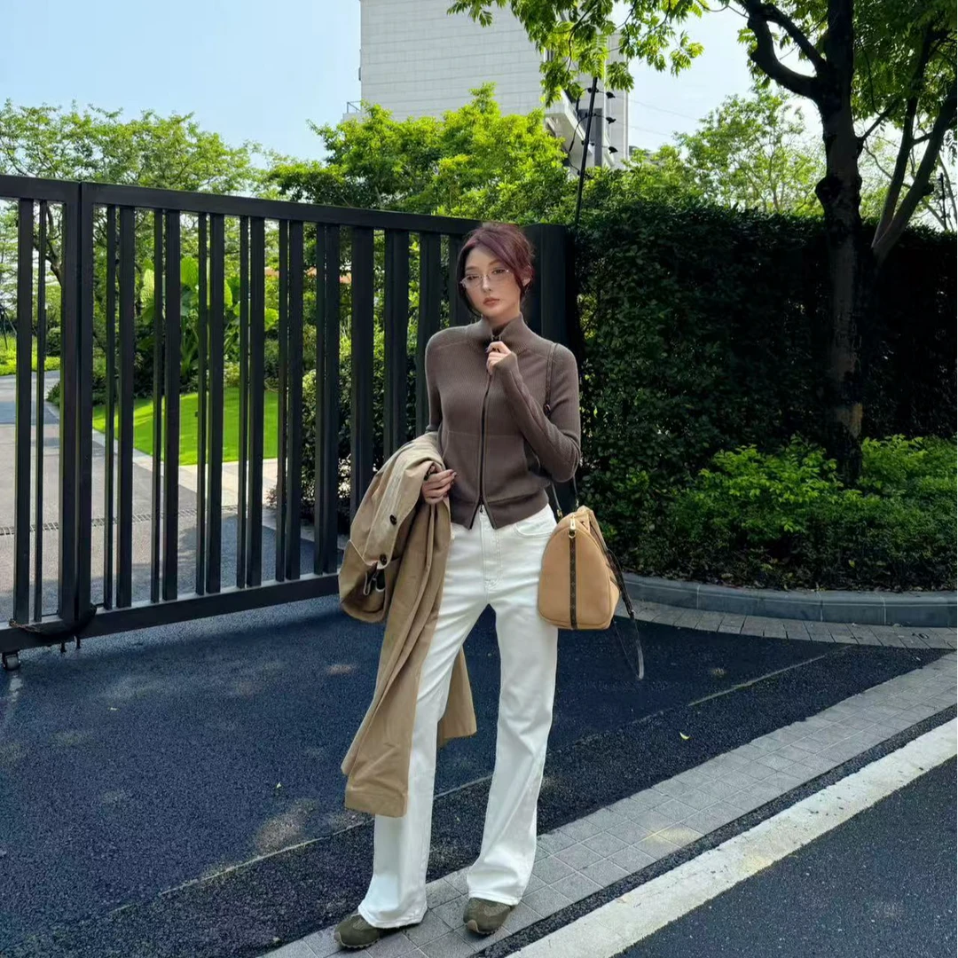 Moprobably李予诺「舒亦」100%绵羊毛简约百搭拉链针织开衫L5377026