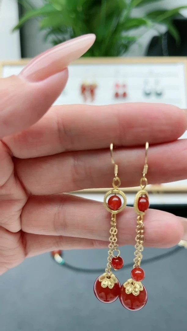 【闪购商品】南红玛瑙耳饰银S925镀金镶嵌1161