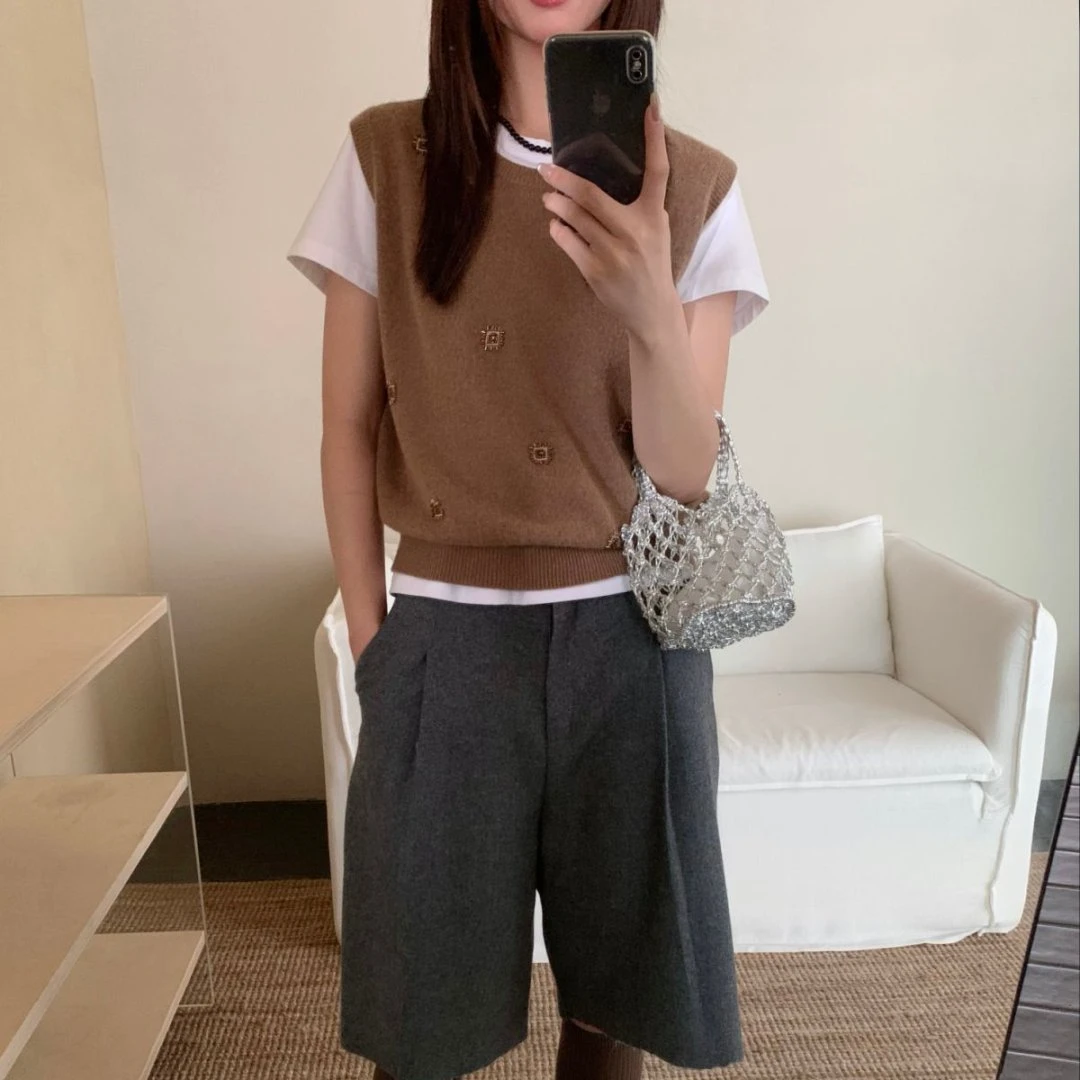 【素简.970183】秋冬新款驼羊绒背心立体刺绣设计感女装上新针织衫