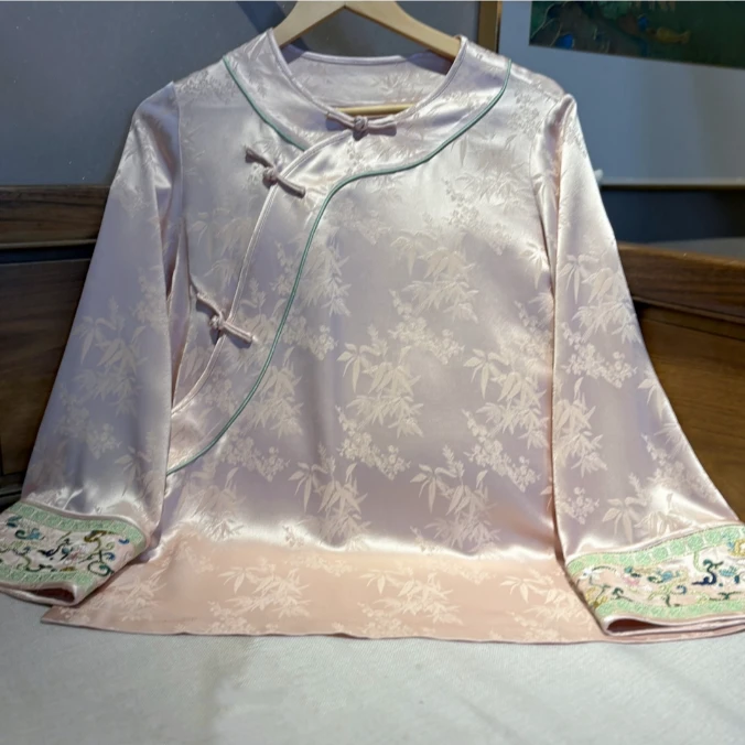 晚晴 芳华设计新中式复古提花上衣国风刺绣拼接上衣