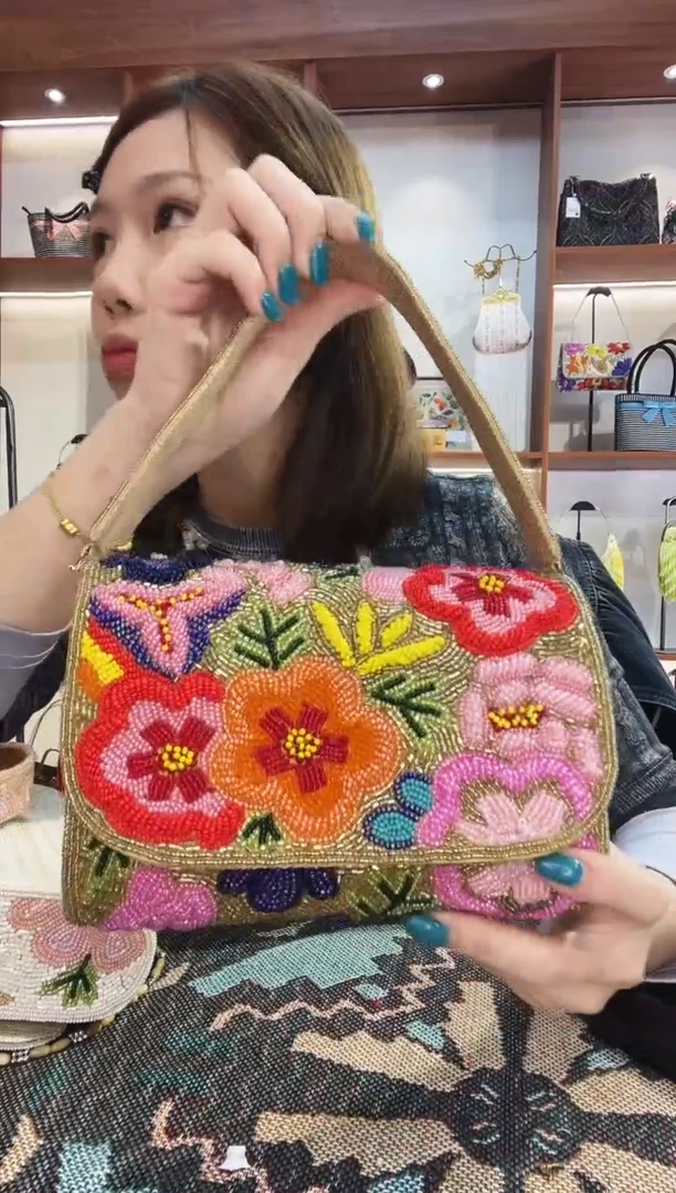 织物7号（多色可选）号手工珠珠包包腋下斜跨包手拿包手提晚宴包