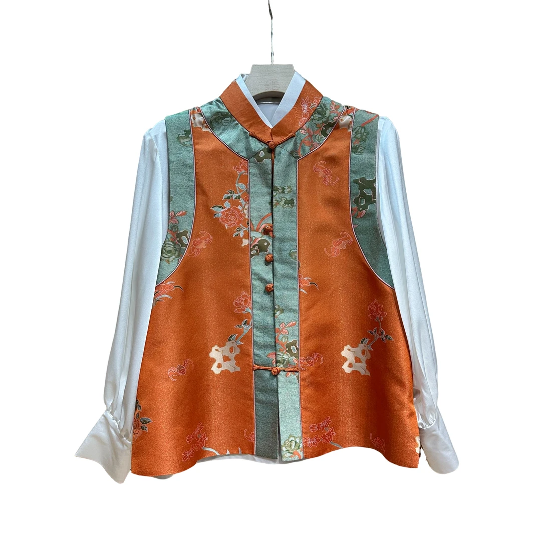 【宋锦山石牡丹】无领and圆领马甲