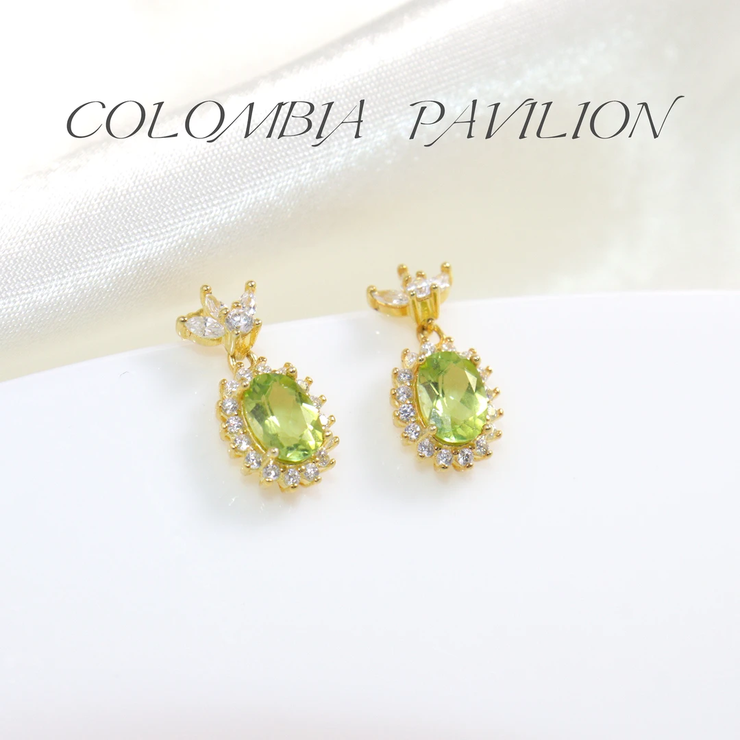 G204-S925银-天然橄榄石耳钉-经典戴妃镶-5mm*7mm*2颗