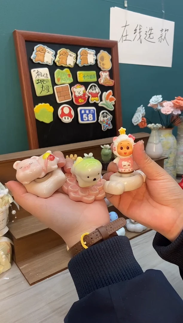 摆件陶粉色小猪 星星人 小狗景德镇陶瓷摆件3个装