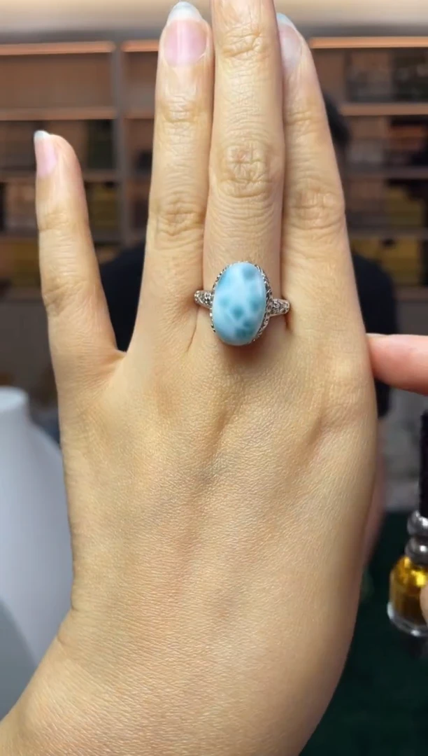 针钠钙石（海纹石）银S925镶嵌戒指多样性发一件