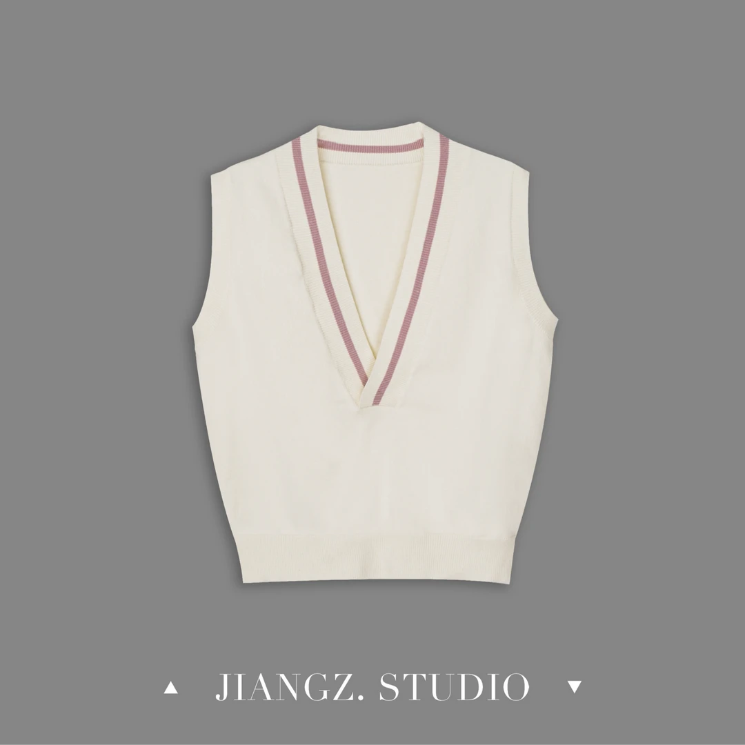 panii（舒贝）春季新款2025洋气时尚百搭拼色大V领羊毛马甲背心