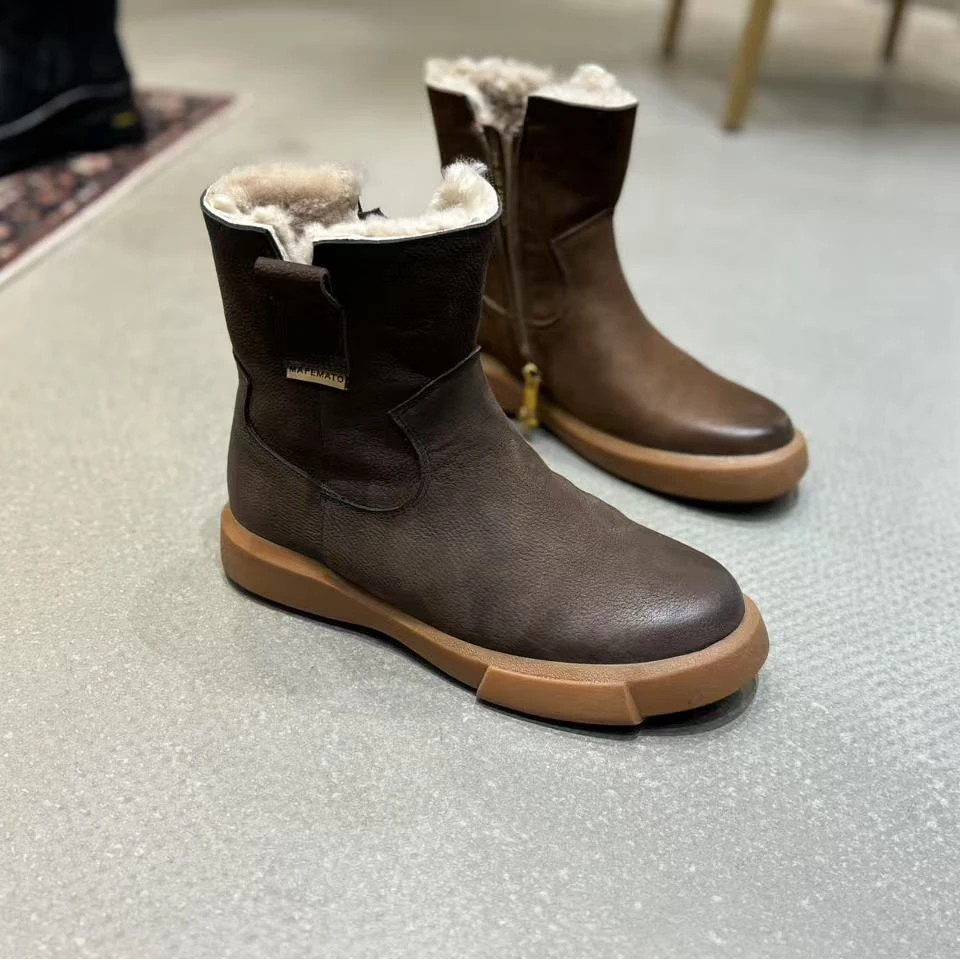 【小黑家】高端牛皮保暖皮毛一体侧拉链时尚百搭马丁靴009-433