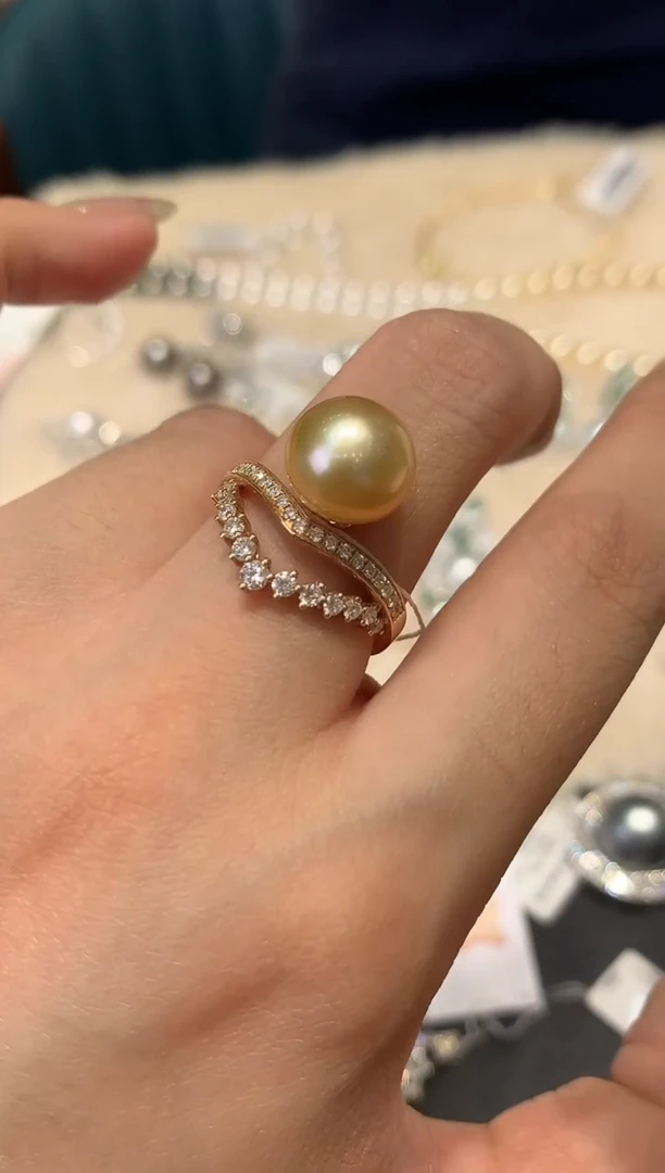 18K金镶嵌戒指海水珍珠W08|9999