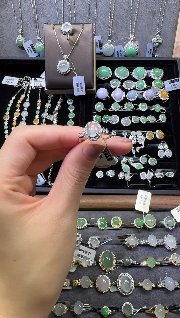 银S925镶嵌戒指翡翠翡翠戒指12