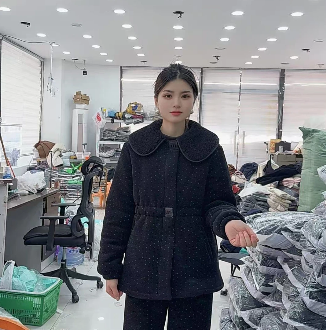 大翻领波点收腰显瘦家居服套装888