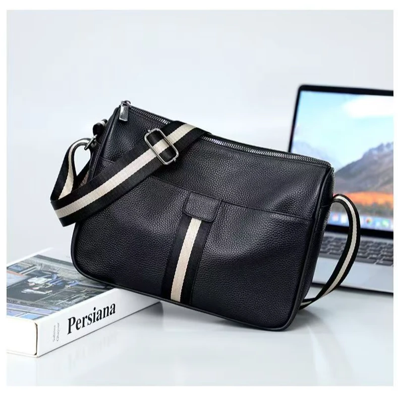 【头层牛皮斜跨小帆船潮流通勤休闲百搭单肩包时尚真皮复古格子】