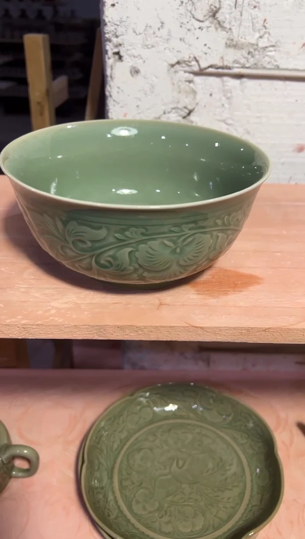 耀州窑牡丹9寸大碗