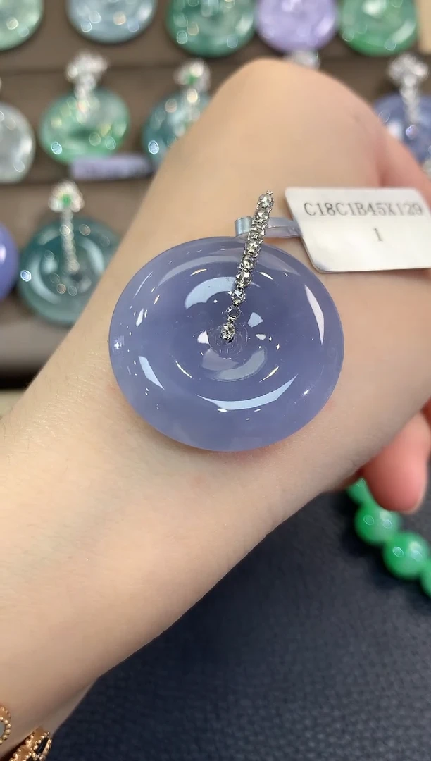 翡翠18K金镶嵌吊坠(不含链)春日珠宝 B56多样性一件发紫货有色差