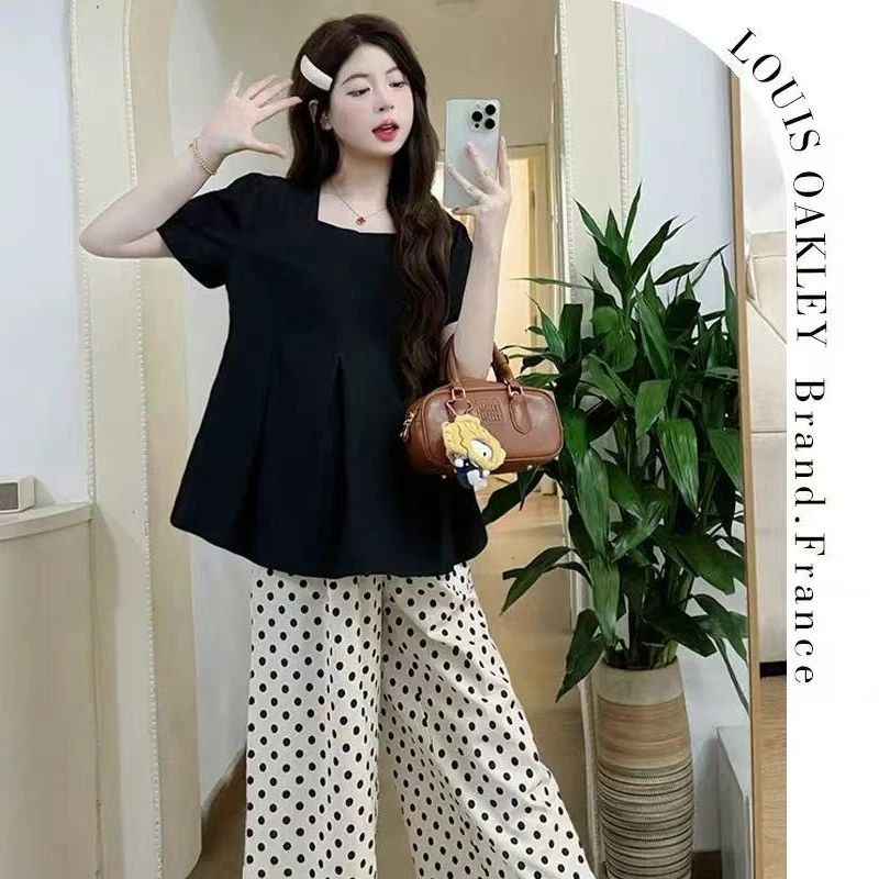 波点直筒款女设计师款小众慵懒风古甜酷撞色圆点阔腿裤