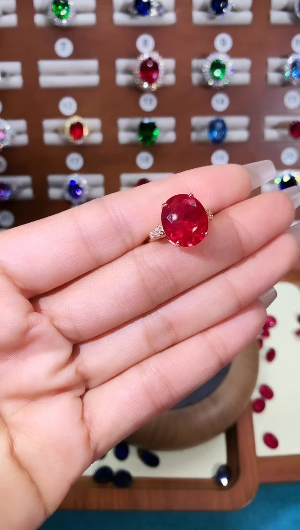 无925银鸽血红色戒指玫瑰金