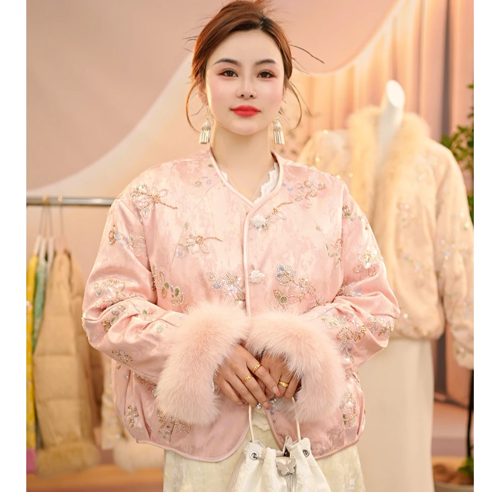 【金琉璃】冬季新中式国风重工手工敲珠保暖羽绒服