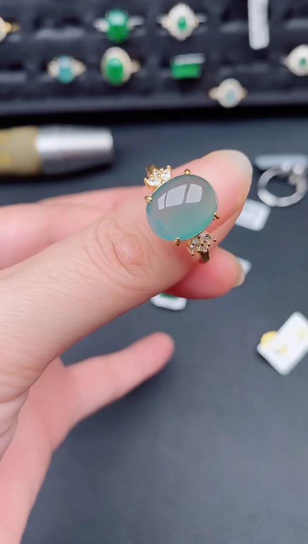 银S925镶嵌戒指翡翠天然a货翡翠187