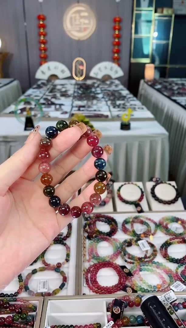 未镶嵌老矿碧玺彩虹冰体单圈手串10mm+碧玺dan多样性发货一条