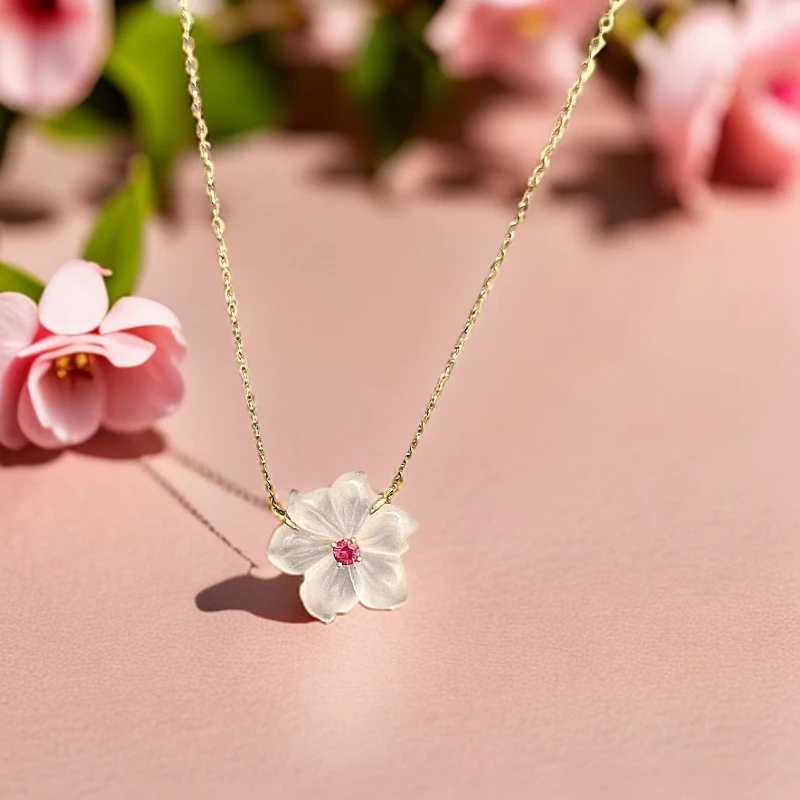 诚辉钰玺 18K金镶嵌芙蓉石+红宝石锁骨链