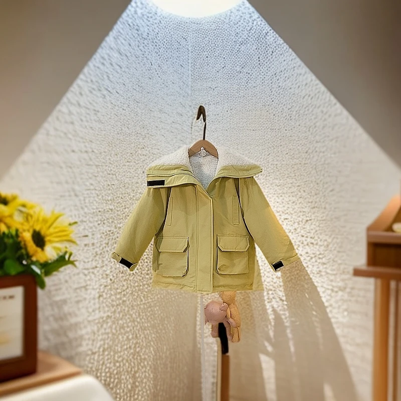 女童加厚外套0424冬季新款网红大翻领加绒保暖棉服小女孩派克服潮