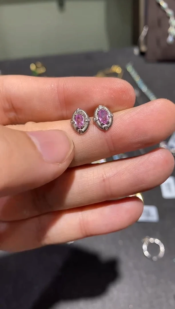 耳饰蓝宝石银S925镶嵌耳钉