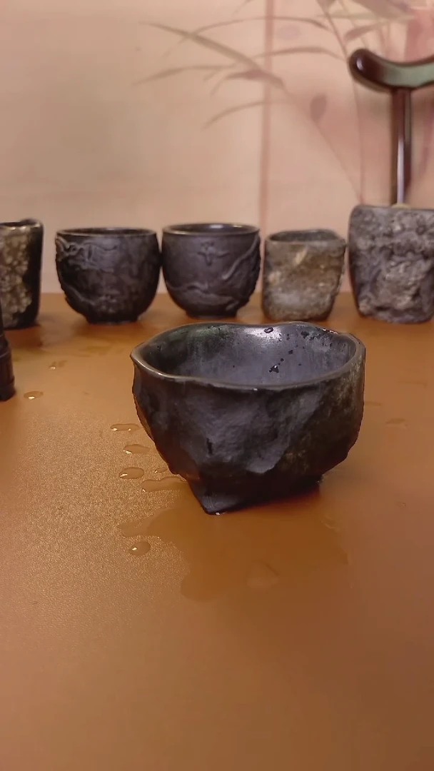 冰碛岩石头茶杯三足