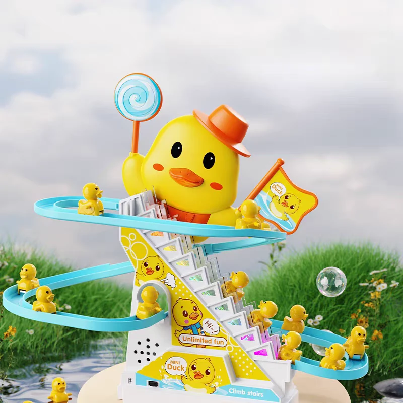 新款】小鸭子电动科学爬楼梯玩具带灯光音乐楼梯玩具