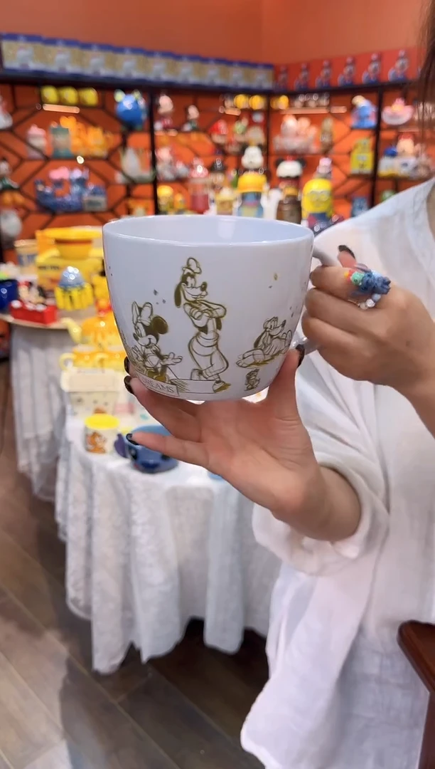 瓷片@@白色唐老鸭米奇手柄陶瓷面碗