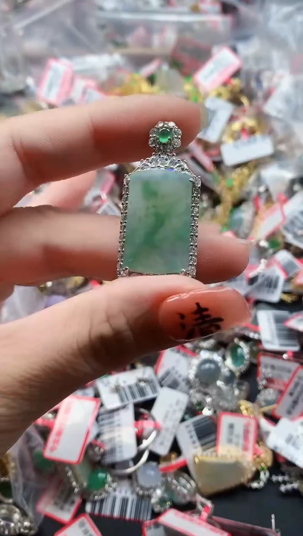 银S925镶嵌戒指翡翠天然A货缅甸翡翠