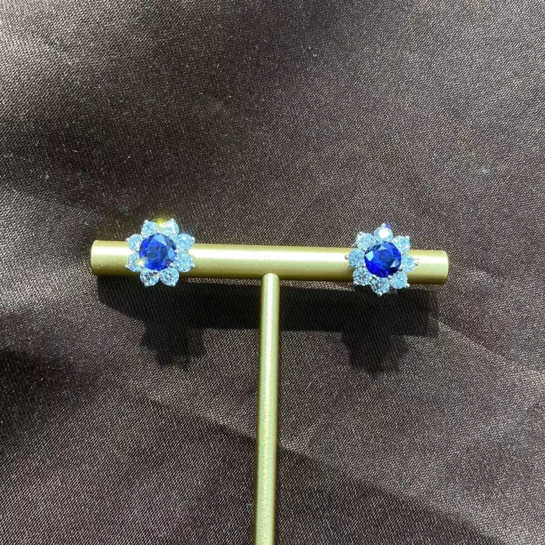 培育蓝宝石BLINGEM蓝宝石耳饰耳钉丙丁珠宝
