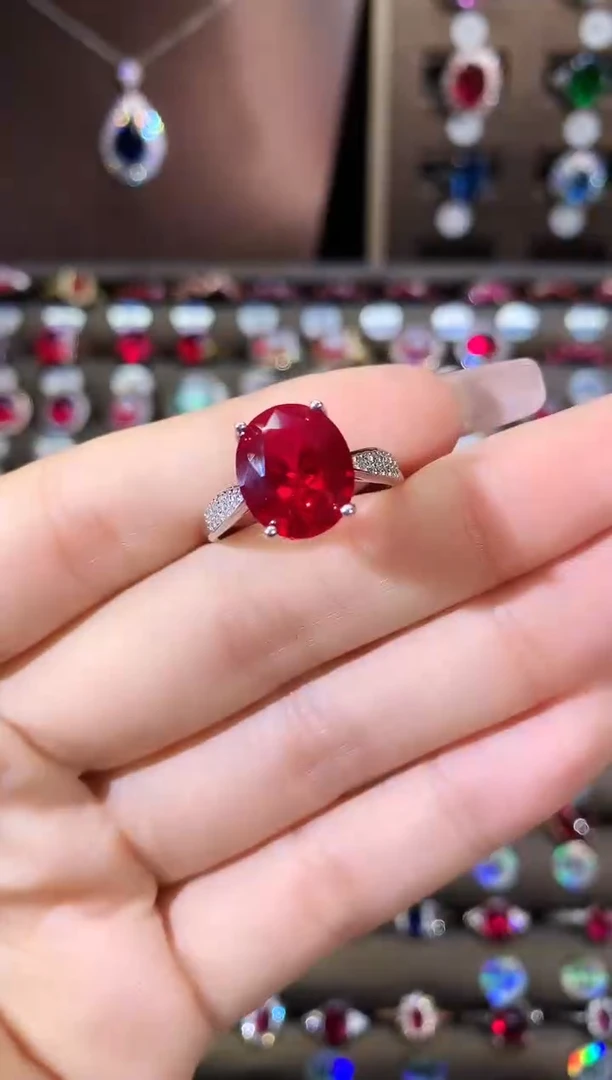 无925银鸽血红色戒指