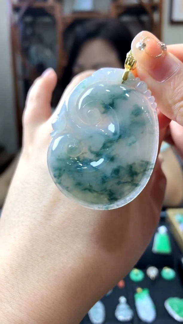 翡翠18K金镶嵌吊坠(不含链)挂件