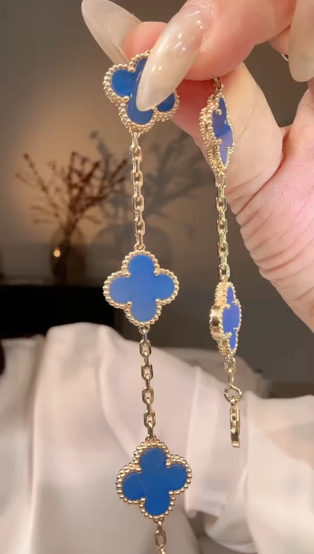 【闪购商品】玛瑙/玉髓手链18K金镶嵌蓝色五花手链