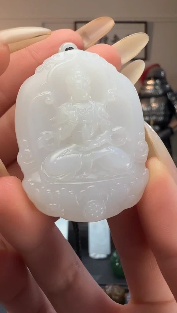 颈饰未镶嵌和田玉白玉观音牌吊坠