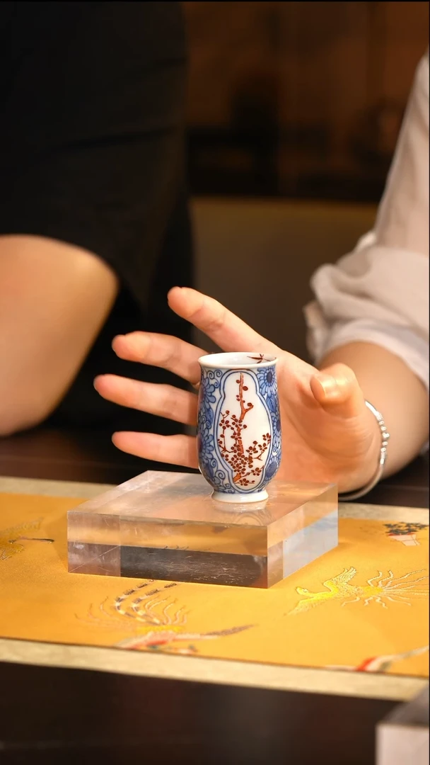 LQT青花红绿彩开窗松竹梅闻香杯