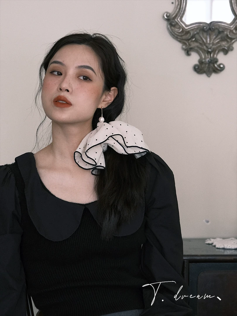 森系奶油大肠发圈2025年新款甜美波点丸子头发绳皮筋女低马尾头绳