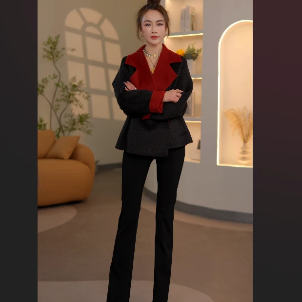 【优莎】9020秋季新款时尚穿搭气质百搭轻奢女装双面呢大衣外套