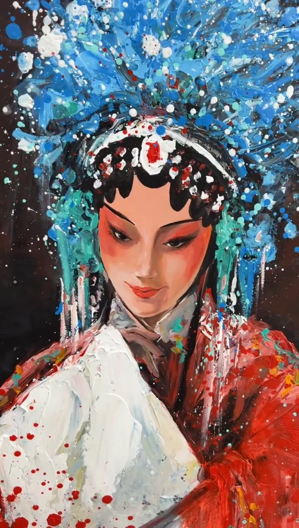 【闪购商品】丙烯画画江湖厚涂黑底戏子