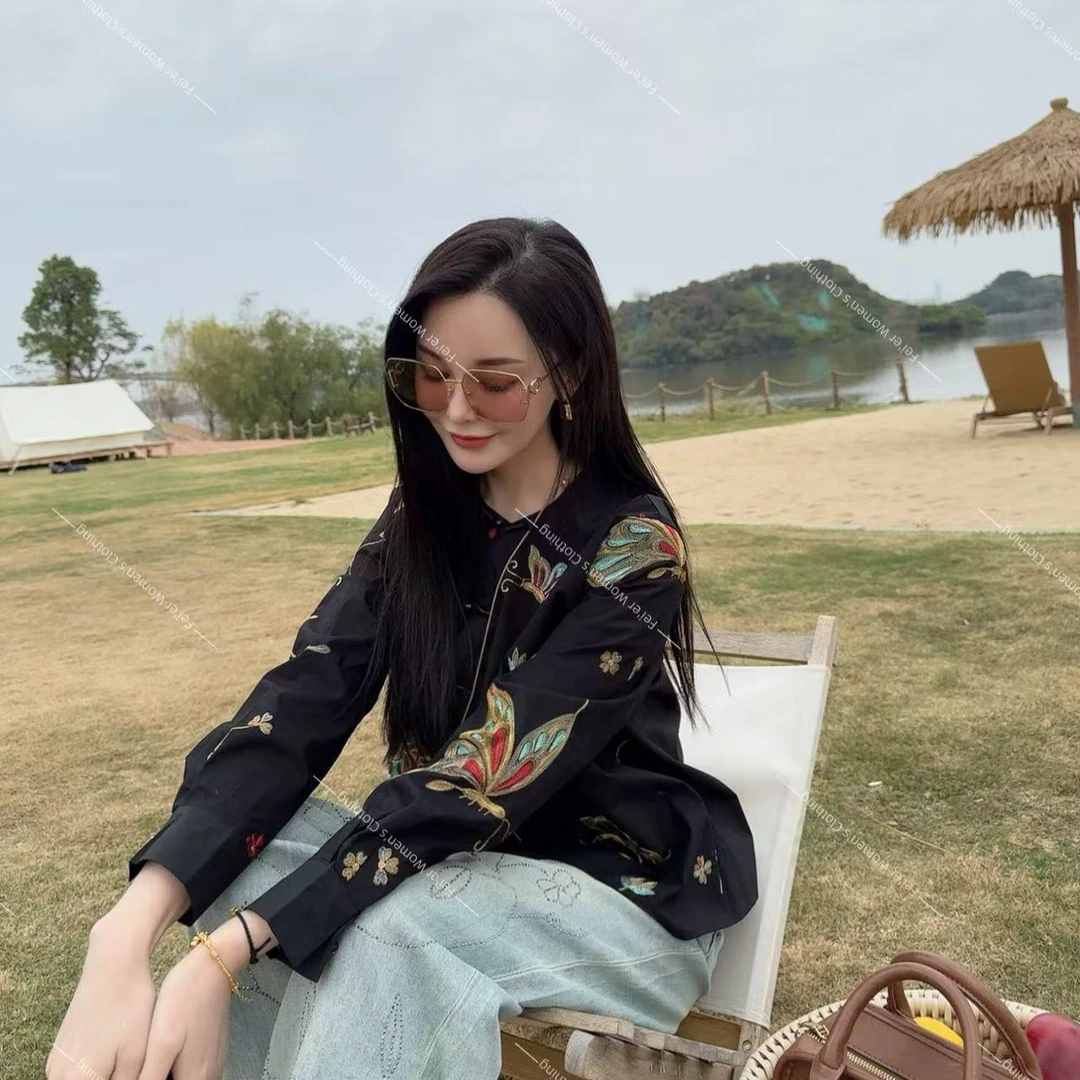 飞儿【化蝶衬衫】2025春季新款长袖斜领百搭衬衫