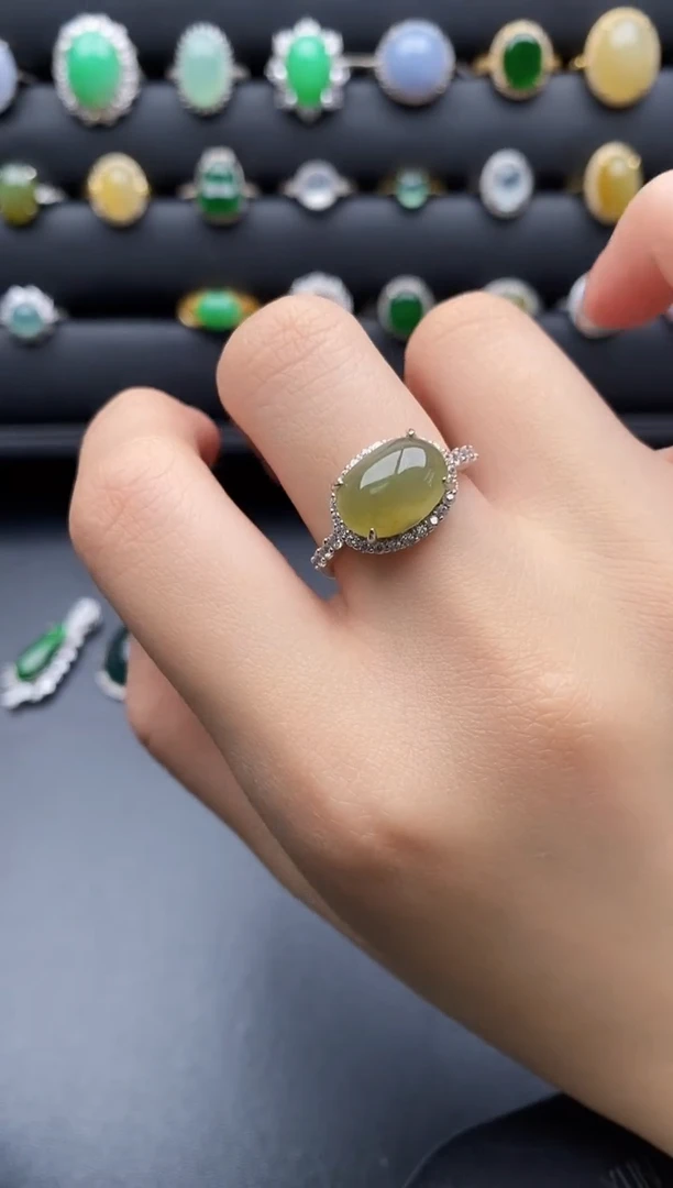 银S925镶嵌戒指翡翠一物一证一礼盒