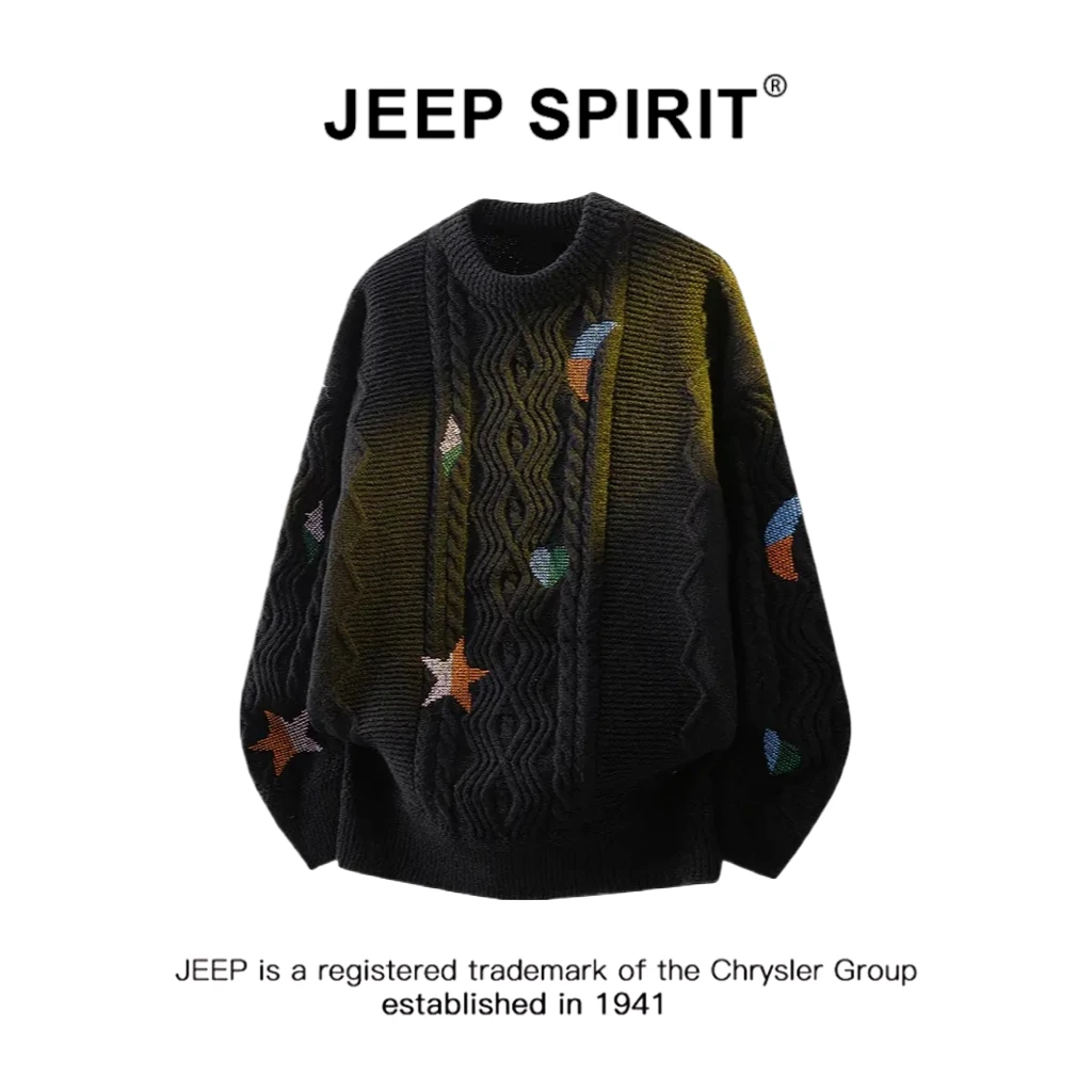 JEEPSPIRIT吉普麻花圆领毛衣男冬季宽松慵懒风针织衫上衣轻奢男装