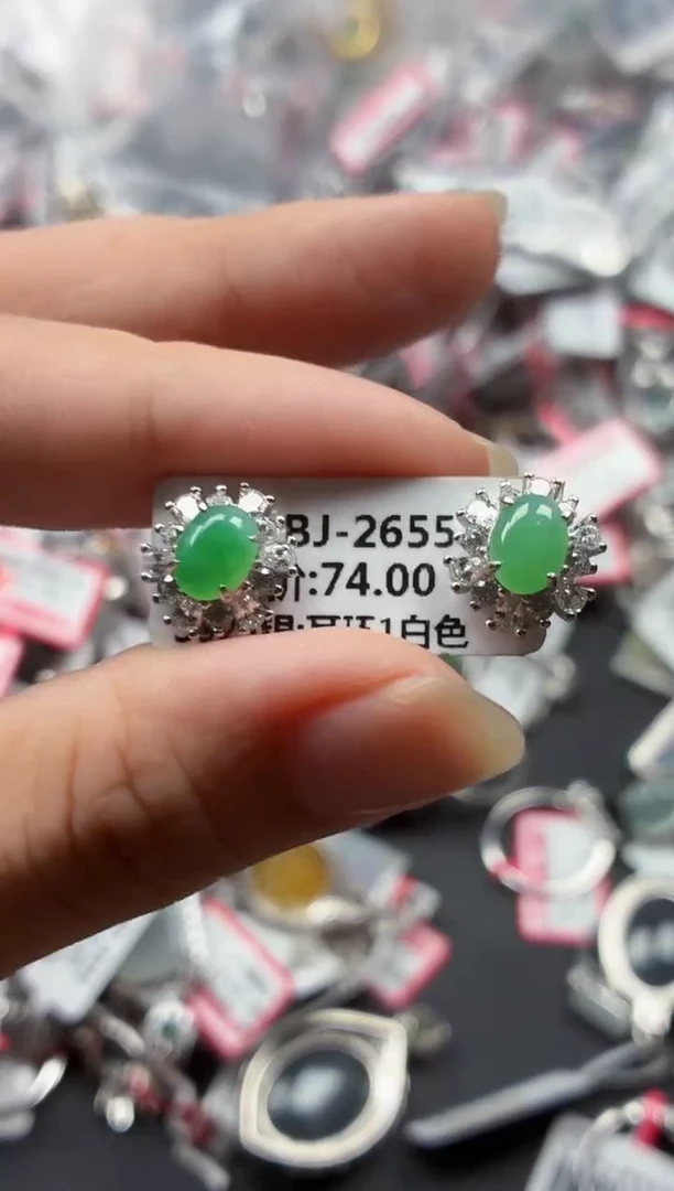 银S925镶嵌戒指翡翠天然A货缅甸翡翠