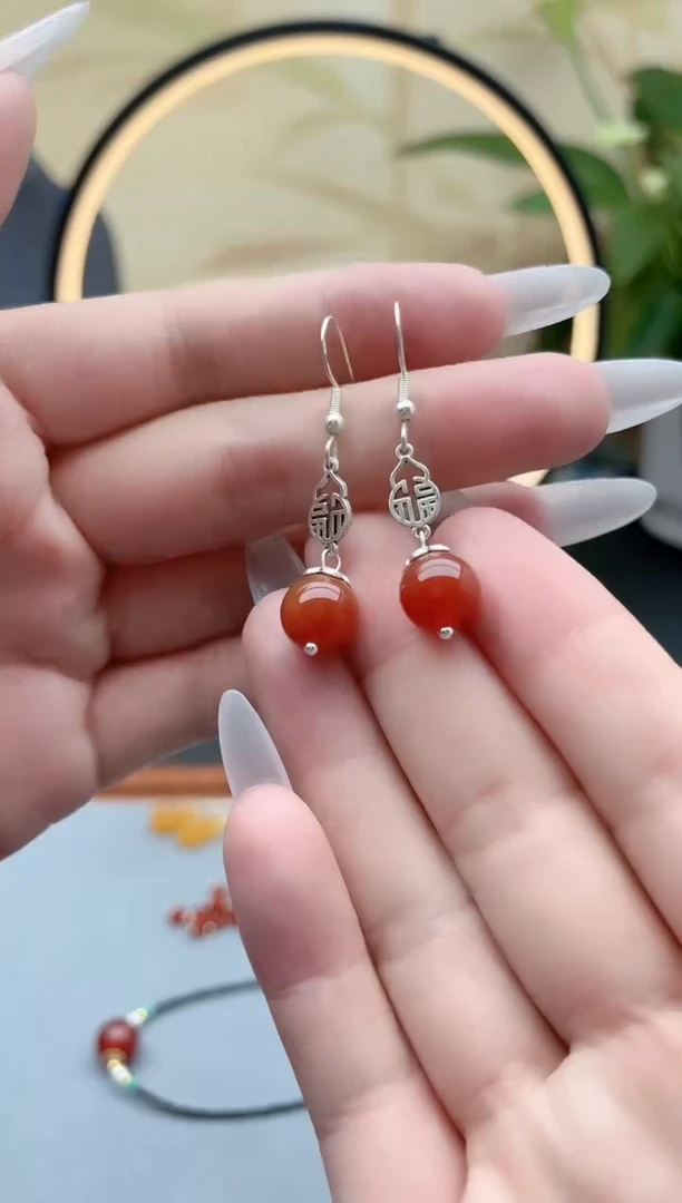 玛瑙/玉髓耳饰银S925镶嵌350