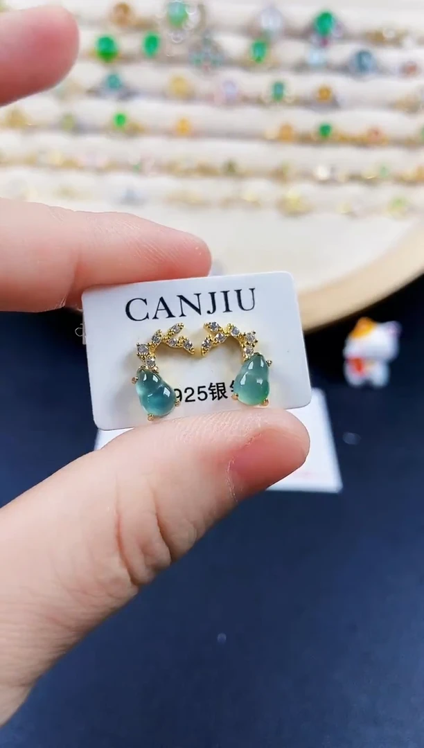 翡翠银S925镶嵌耳饰45689