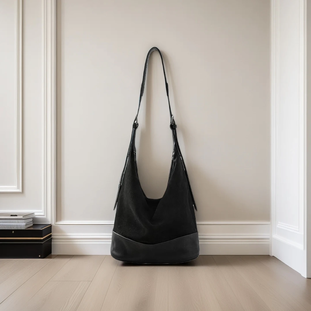 女包真真塌塌水桶包磨砂黑色（663）